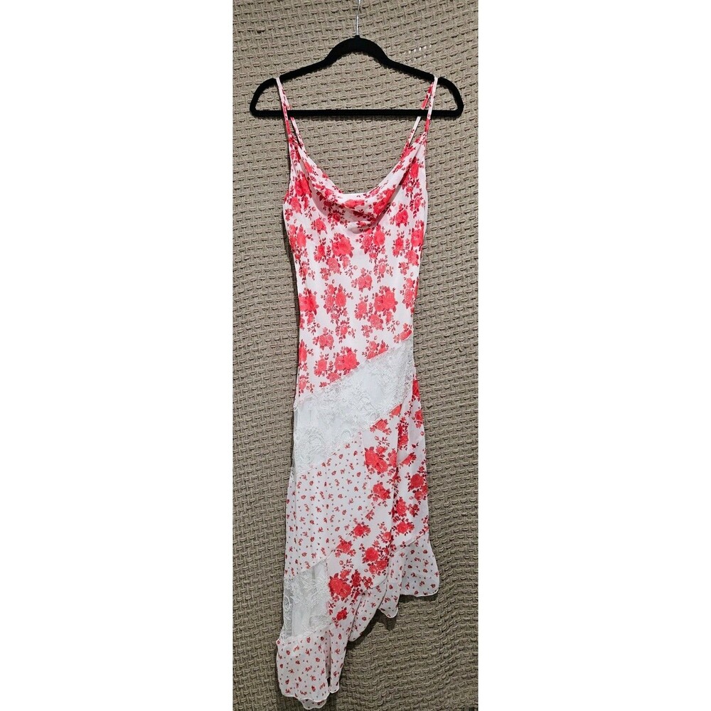 Jessica Simpson Floral Patchwork Midi Dress M Red White Lace Ruffle Boho